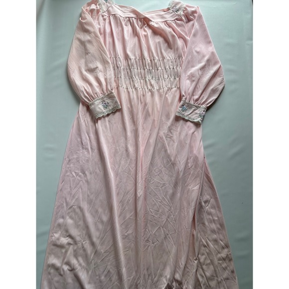 Vintage Gilead Pink Embroidered Lace Maxi Nightgown Made in USA Medium Prairie - Picture 12 of 12